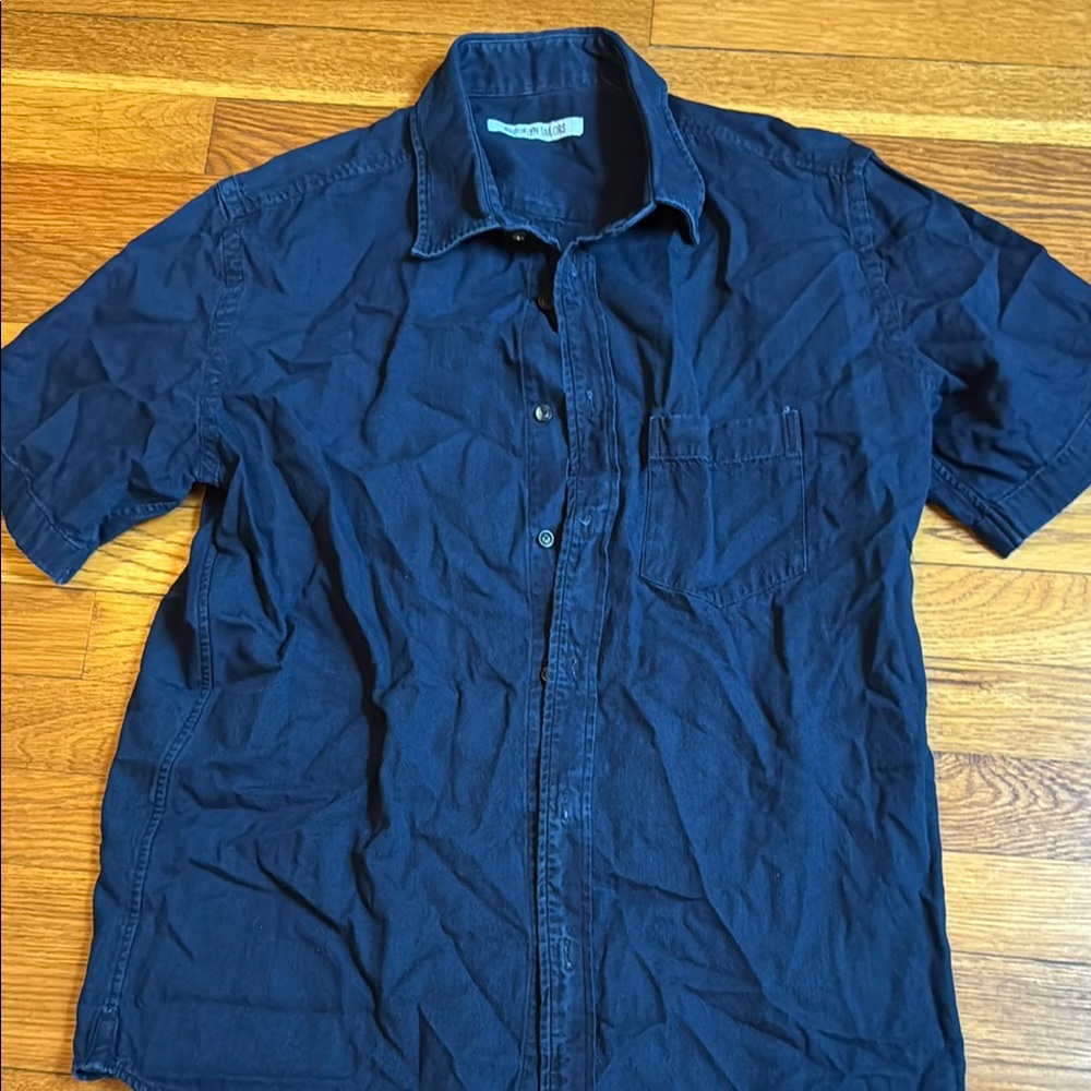 Casual Blue Button Down Shirt Lightweight Fabric